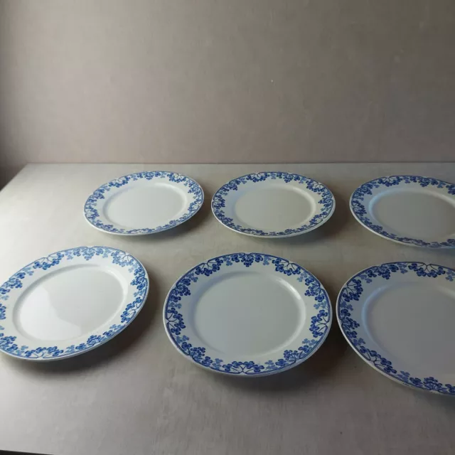 Lot 6 assiettes plates, décor Vichy, en céramique de Sarreguemines