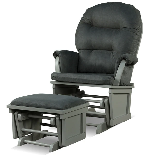 Wood Glider & Ottoman Cushion Set Baby Nursery Rocking Chair Dark Grey