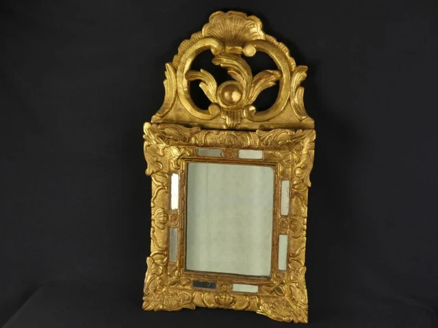 Miroir Pareclose Biseauté Napoléon III - Cadre Laiton Repoussé & Bois - 55 X 32 Cm