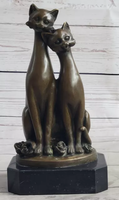Estatua Escultura Gato Vida Silvestre Moderno Estilo Bronce Firmado Caliente