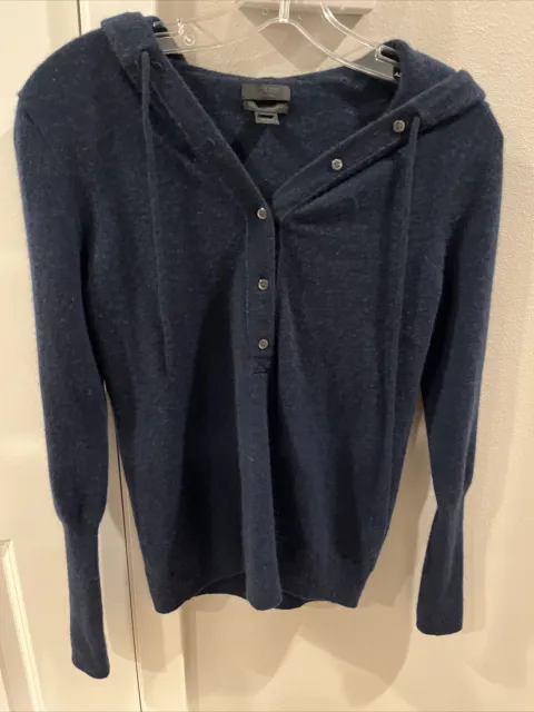 J.Crew 100% Cashmere Henley Style Hoodie Sweater Pullover Women's Small Damaged