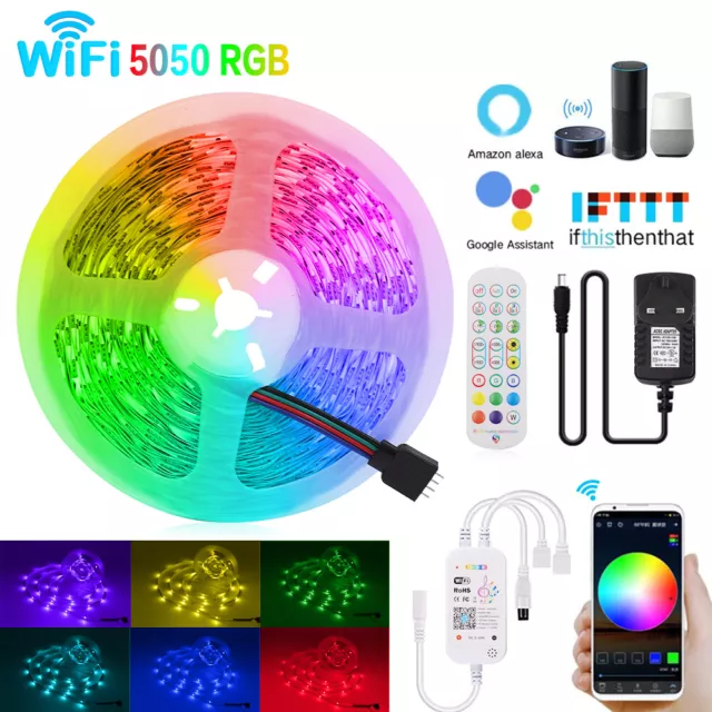 1-30M LED Strip Lights 5050 RGB WiFi Bluetooth Color Change Remote for Rooms Bar 3