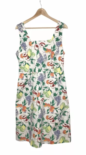 BNWT TU Fruit Print Summer Dress UK 16 Sleeveless Pockets White Retro 60s