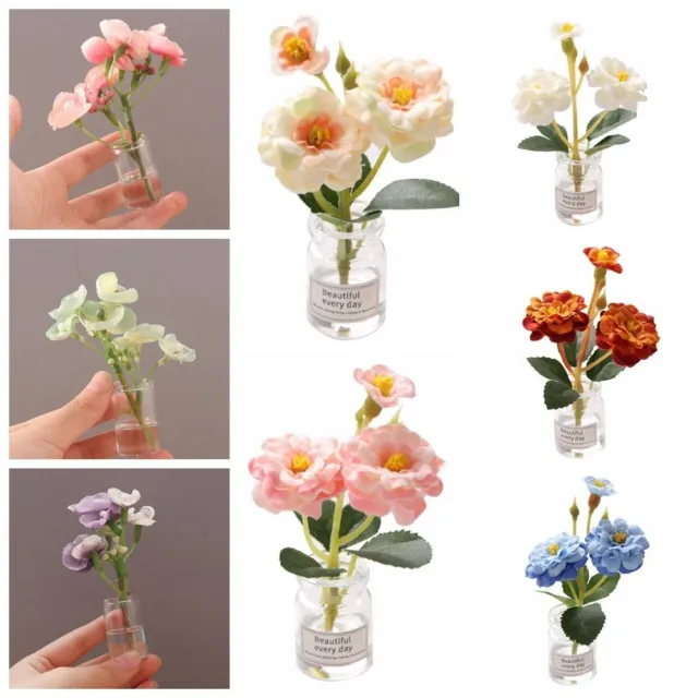 Multicolor Dollhouse Flower Vase Doll Accessories Floral with Glass Bottle