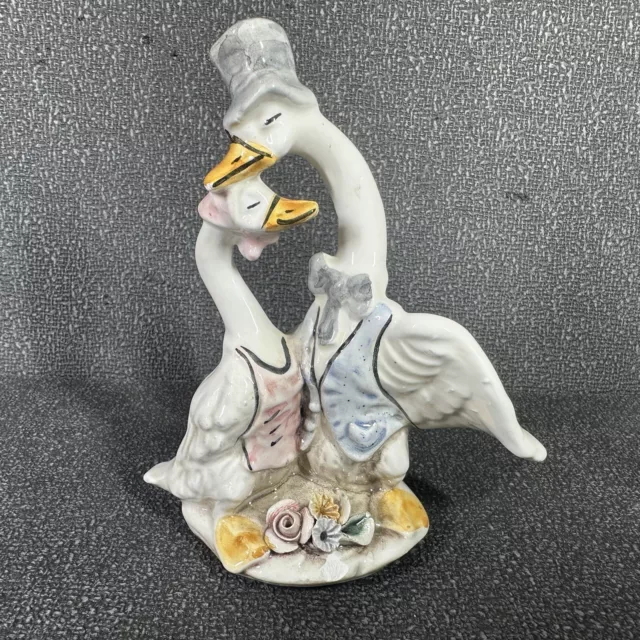 Vintage Capodimonte Swan Goose Duck Figurine Pair Bride Groom Wedding