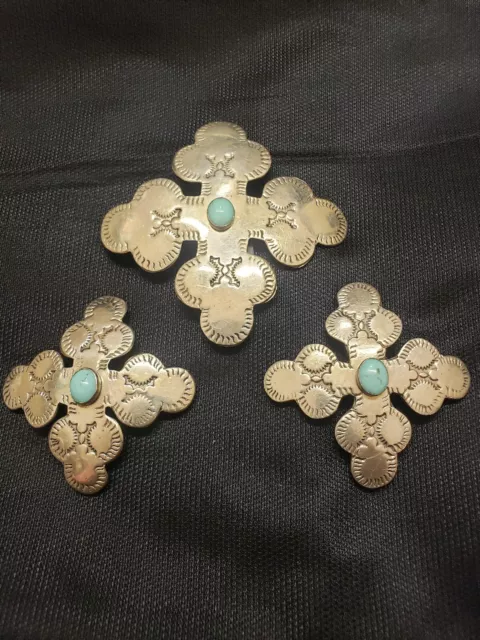 Sterling Silver Turquoise Concho Belt Buckle and Slides 73 Grams Sterling Silver Turquoise Concho Belt Buckle and Slides 73 Grams