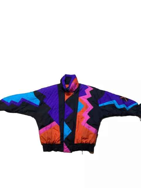 Vintage IZZI Puffy 90s Winter Coat  Colorblock Geometric Zig Zag Ski Jacket L XL