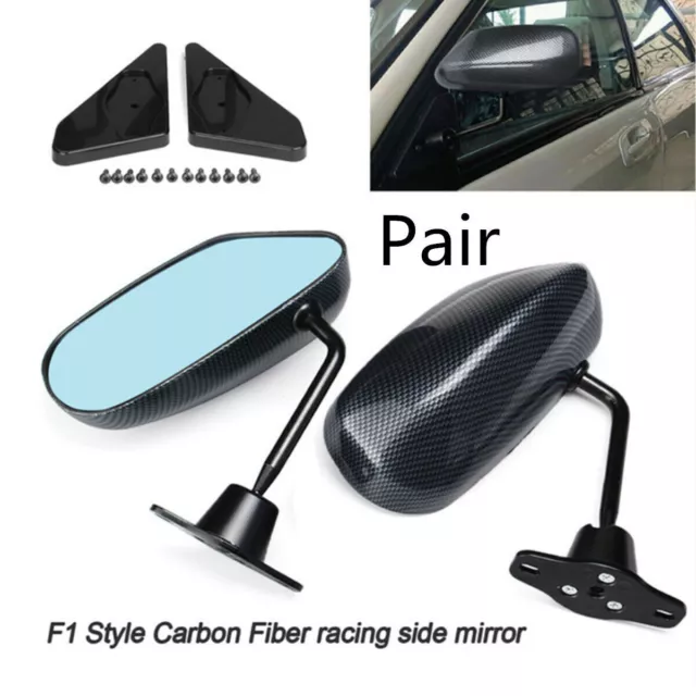 2X F1 Style Carbon Fiber Racing Car Door Side Mirror Blue Lens With Accessories