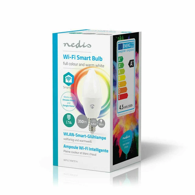 NEDIS WLAN Smart E14 LED Glühbirne, dimmbar warmweiß, Sprachsteuerung App Steuerung 2