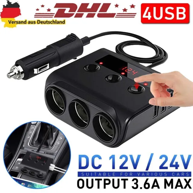 Auto KFZ Adapter 3 Fach Zigarettenanzünder Verteiler mit 4 USB 12V 24V Steckdose