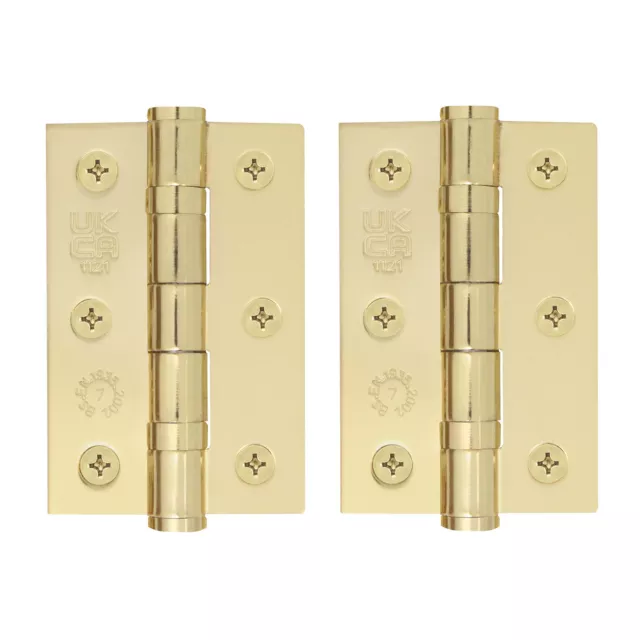 Brass Internal Door Hinges 3 inch 75mm Ball Race FD30 WITH SCREWS