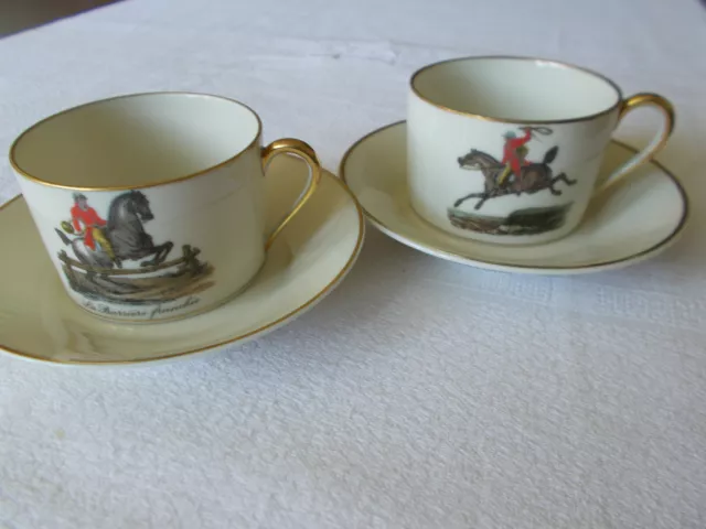 2 tasses et sous tasses à café, moka. Raynaud Limoges. Cheval et jockey