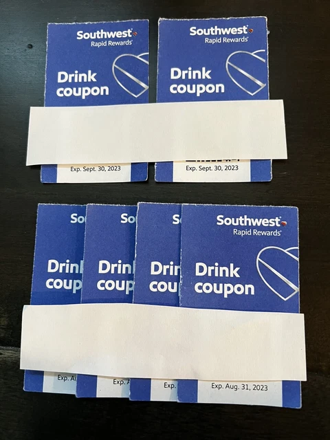 6 SOUTHWEST AIRLINES ** Five Drink Coupons ** Exp. August and September 2023**