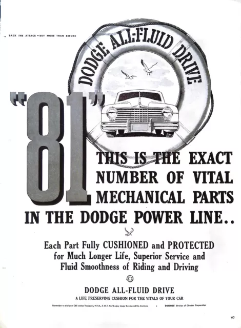 Vintage Print Ad 1944 Dodge All-Fluid Drive "81" Back the Attack Buy War Bonds