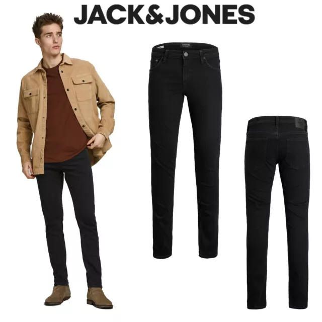 Jack & Jones Tim Slim Fit Straight Leg Jeans Mens Black Denim New Trousers