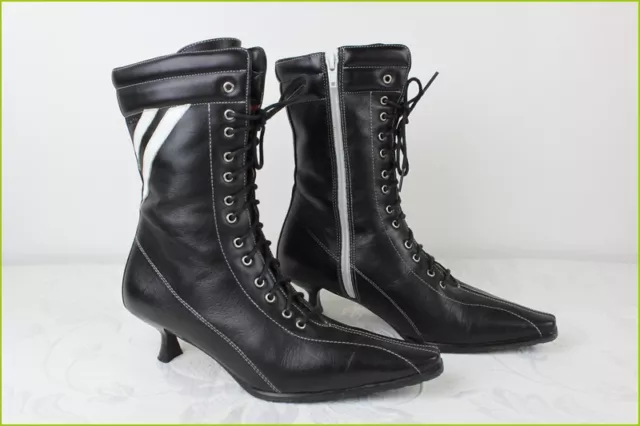 Bottines à Lacets ROXY Cuir Noir et Blanc T 36 TTBE