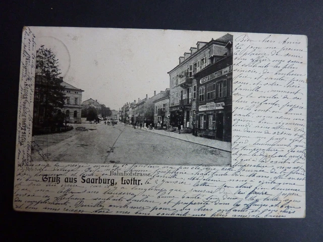 SARREBOURG Saarburg Moselle CPA 57 gruss aus ... rue de la gare restaurant