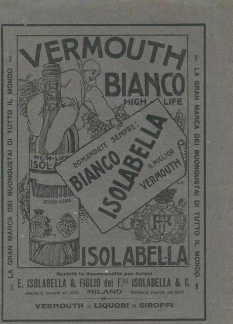 Pubblicità 1920 ca. ISOLABELLA VERMOUTH - Milano