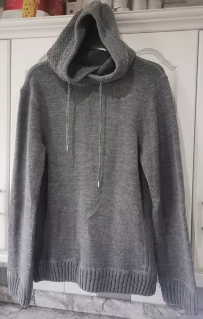 Men's MATALAN Grey Knit Longsleeve Hooded Jumper - Size M