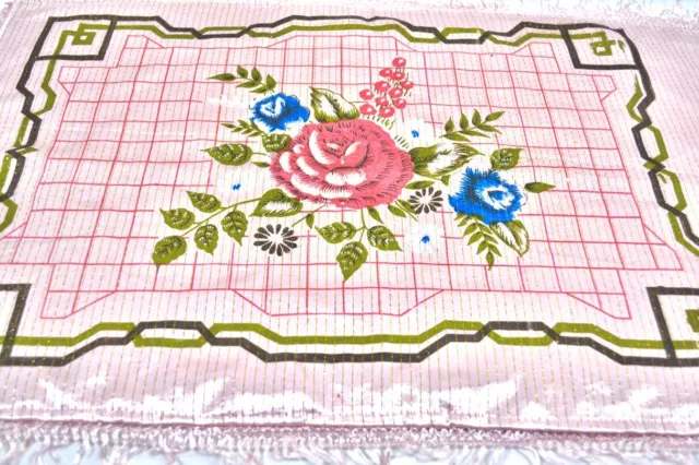 Pink Floral Pillow Sham Hand Painted Asian Rose Satin Silk MCM Vintage