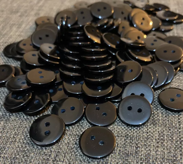 20 X Black 15mm Two Hole Resin Buttons- Australian Supplier