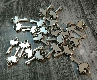 50 Key Charms Antiqued Silver Heart Keys Bulk Skeleton Keys Wholesale 2 Sided
