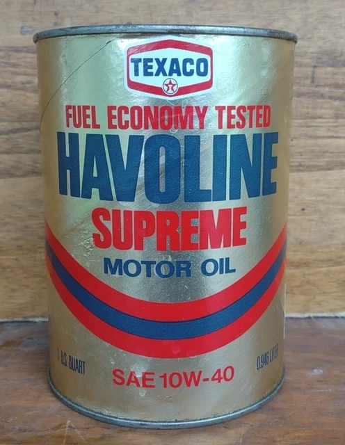 Vintage Full Texaco Havoline Supreme SAE 10W-40 Motor Oil 1 qt Paper Can