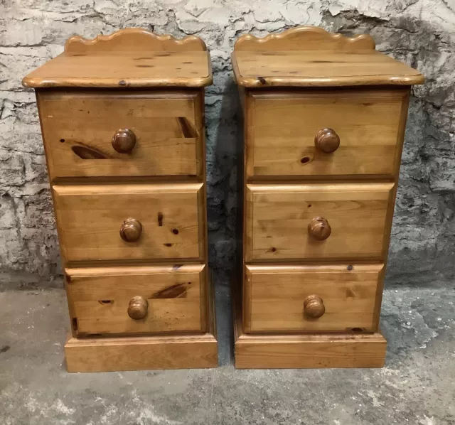 Pair Of Country Pine Bedside Drawers Cabinets