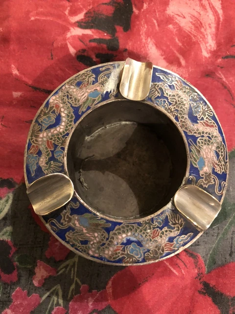 Antique Old Chinese Dynasty Mark Cloisonné Enamel Metal Work & Genuine Crystal