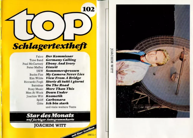 top Schlagertextheft 102, Autogrammkarte Joachim Witt, vom 18.06.1982