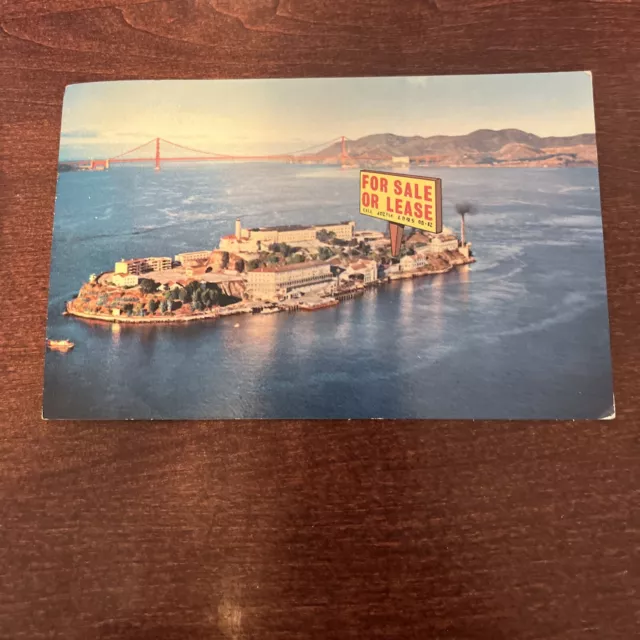 San Francisco CA~Aerial Alcatraz Island For Sale Or Lease Sign~Vintage Postcard