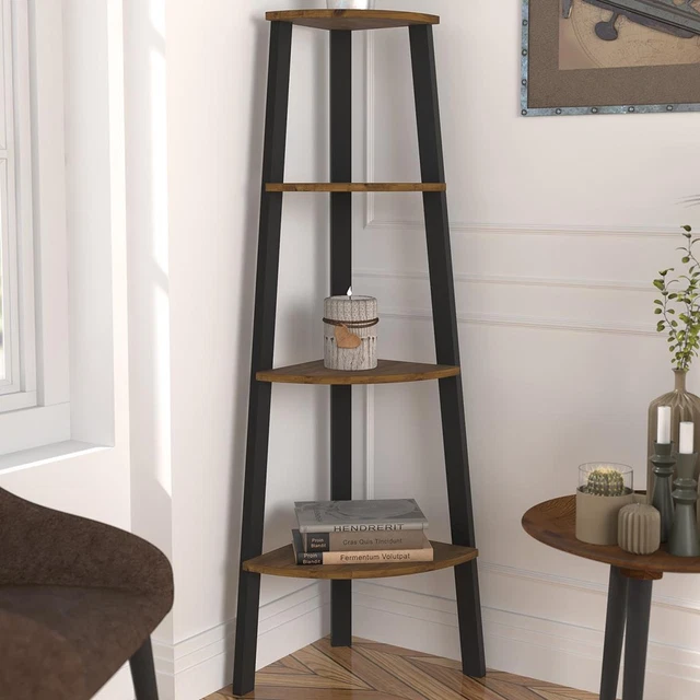 Ealing Corner Unit Rustic Wood Effect Panels 3 Shelves Display Shelving Unit