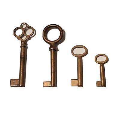 4 Vintage Uncut Brass Solid Barrel Skeleton Keys Unfinished Manufacturing