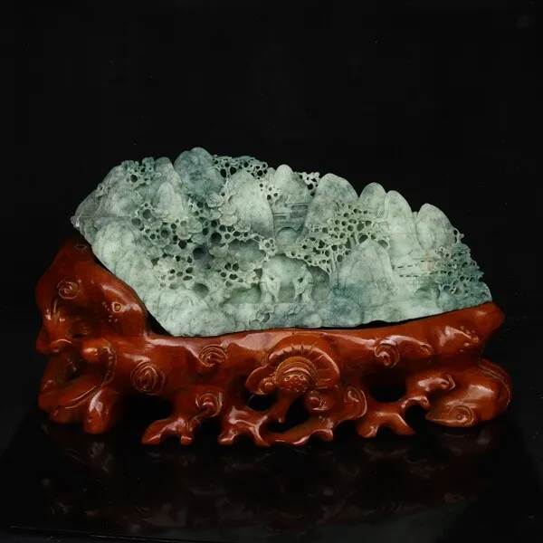 Chinese Exquisite hand-carved Natural landscape carving Dushan jade statue