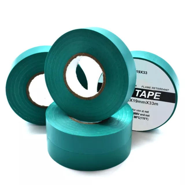 GREEN 19mm x 33m ELECTRICAL PVC INSULATION TAPE FLAME RETARDANT (5 - 500 Rolls)