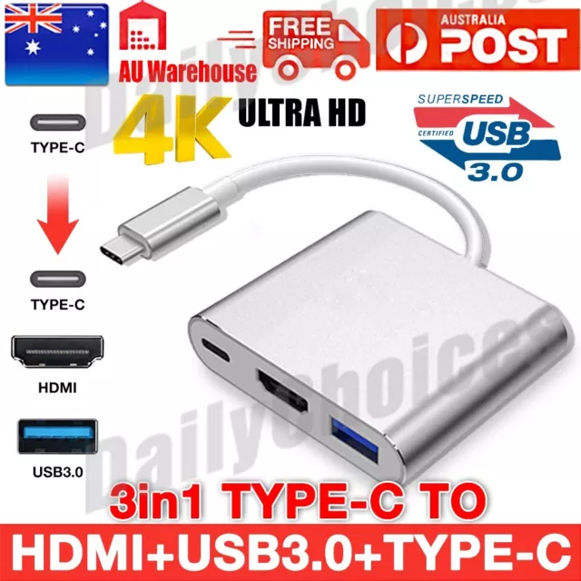 Type C to USB-C HDMI USB 3.0 Adapter Converter Cable 3 in 1 Hub For MacBook Pro