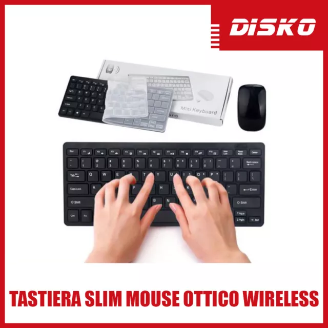 Tastiera Slim Mouse Ottico Wireless Mini Senza Fili 2.4 Ghz Kit Pc Computer