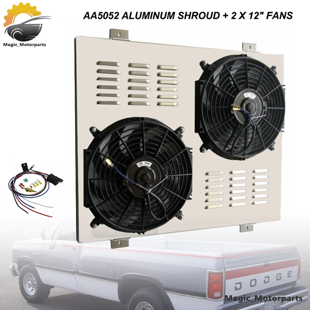 Radiator Aluminum Shroud+2x12" Fans For 1991-1993 Dodge D250 D350 W250.W350 5.9L