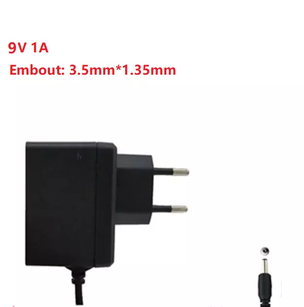 Chargeur d'Alimentation DC AC 100V-240V Adaptateur DC 9V 1A Embout 3.5*1.35mm