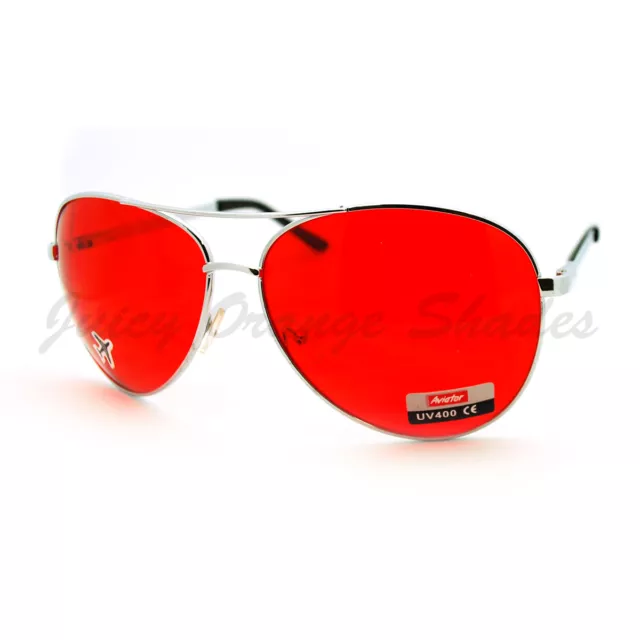 Klassisch Polizist Pilot Aviator Mode Sonnenbrille Silber/Rot Linse