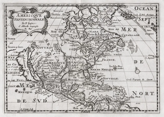 North America California island Canada map Karte Sanson engraving 1680