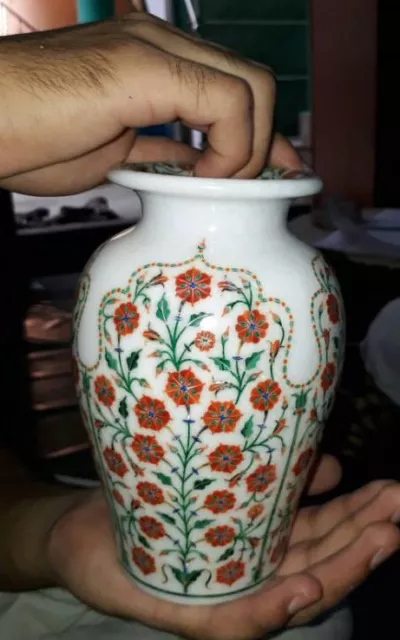 Blumenvase Mit Karneol Stein Inlay Arbeit Pflanzgefäß für Heim Dekor 17.8cm