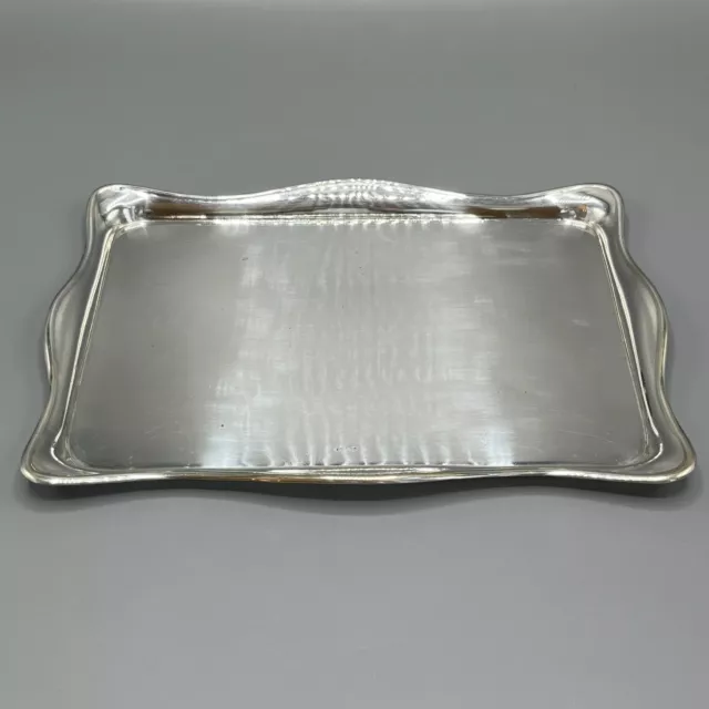 Antique Silver Plated Rectangular Cocktail Tray Edwardian Scalloped Gallery Vtg