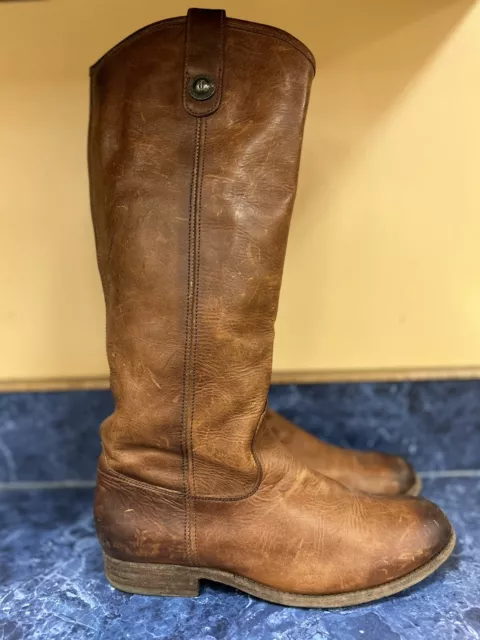 Frye Women's Melissa Button 2 Soft Tumbled Leather Riding Boots Cognac Size 7 B