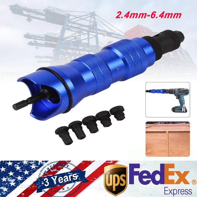 Cordless/Corded/Pneumatic Drills Blind Rivet Drill Adapter Kits 2.4mm-6.4mm Blue
