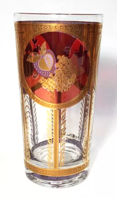 Vintage Cera Red and Gold Highball Collins Glasses 22K Gold 1960's