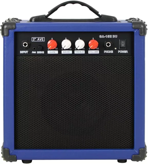 3rd Avenue 15 Watt Electric Guitar Amp with headphone output - Blue, GA15E