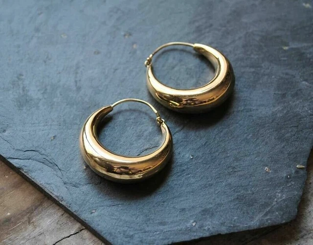 Large Gold Plated Mandala Moroccan Ethnic Tribal Brass Hoops Gypsy Earrings Hm1