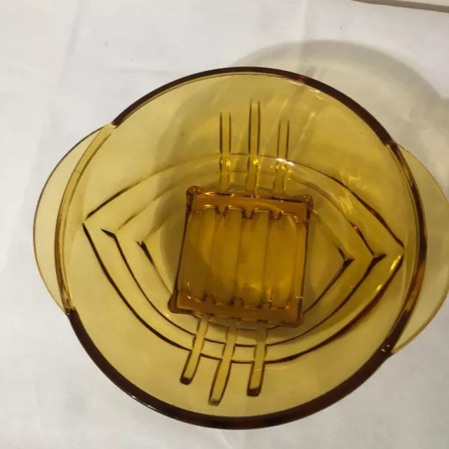 Amber Art Deco Depression Glass Austrian Stolzle Bowl 3