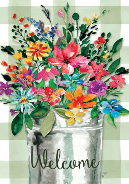 Welcome Wildflowers Bucket Garden Flag 12"x18", Custom Decor, 2 Sided